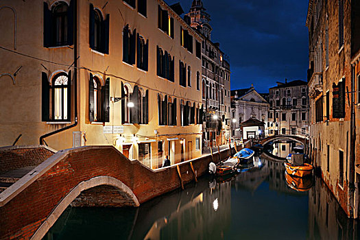 威尼斯,运河,夜拍,桥,古建筑,意大利