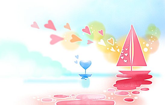 帆船,俯視,海洋