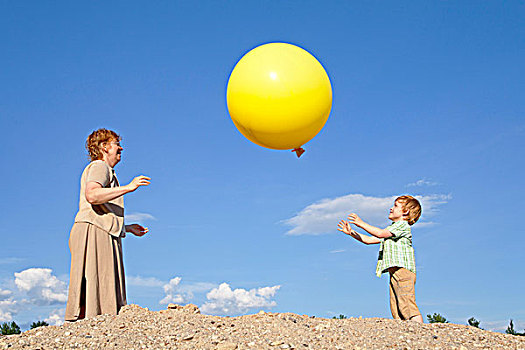 母亲,儿子,玩,大,气球