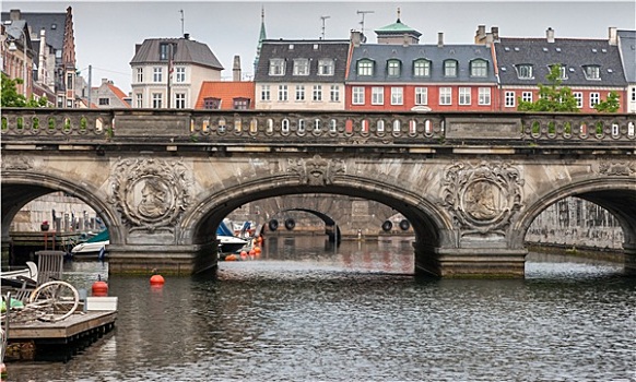 桥,上方,运河,宫殿,哥本哈根