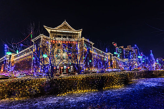 节日里的中国长春城区夜景