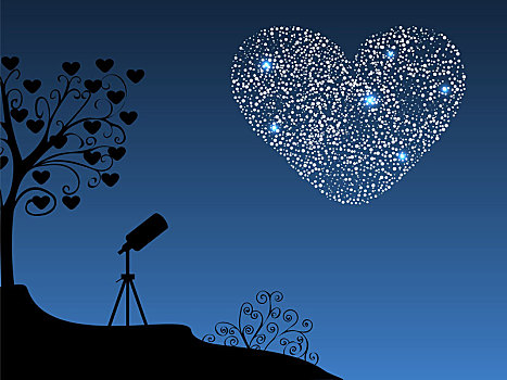 浪漫,背景,望远镜,心形
