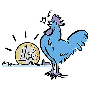 公鸡,鸟叫,正面,发光,欧元硬币