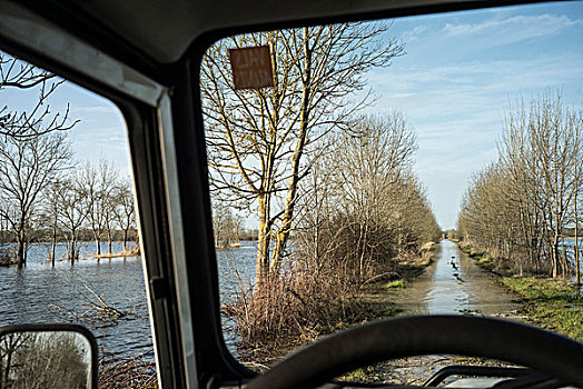 法国,靠近,洪水,道路,二月