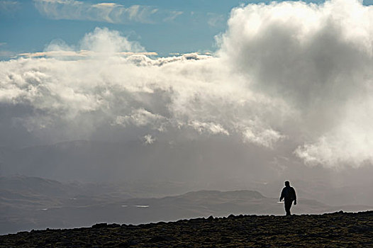 一个,男人,走,室外,云,顶峰,苏格兰