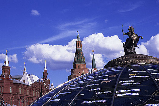 俄罗斯,莫斯科,马涅什纳亚广场,广场,喷泉,克里姆林宫,背景