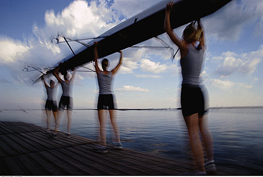 女性,桨手,船,码头,多伦多,安大略省,加拿大