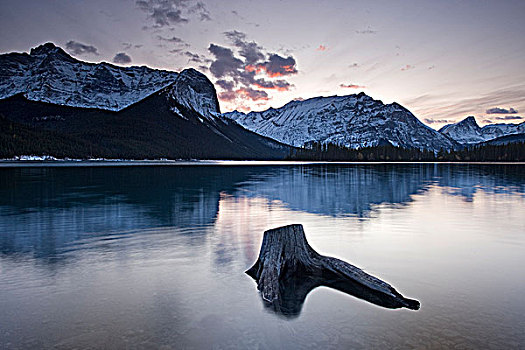 日落,卡纳纳斯基斯,湖,省立公园,艾伯塔省,加拿大