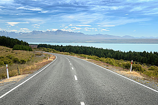 山,烹饪,道路,普卡基湖,库克山国家公园,后面,普卡基,坎特伯雷地区,新西兰,大洋洲