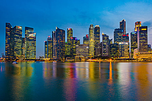 天际线,黄昏,市区,金融区,中央商务区,码头,湾,城市核心区,新加坡,亚洲