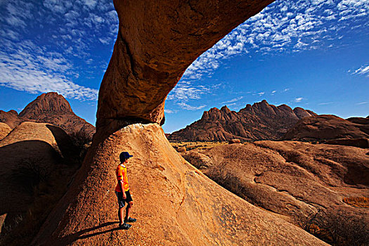 男孩,自然,石头,拱形,左边,右边,纳米比亚,非洲