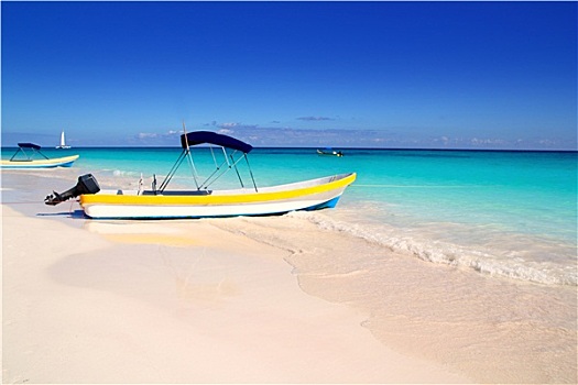 船,热带沙滩,完美,加勒比,夏天