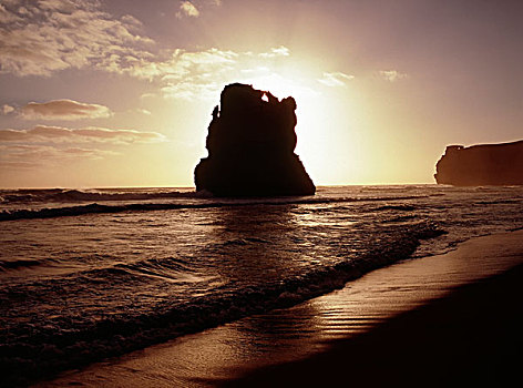 石头,一堆,海岸线,日落,海洋,道路,维多利亚,澳大利亚