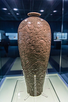 上海博物馆的宋代耀州窑青釉刻花牡丹纹梅瓶