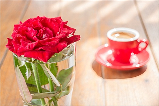 漂亮,桌子,装饰,咖啡,红玫瑰