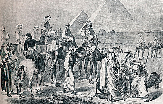 皇家,聚会,离开,营地,吉萨金字塔,埃及,艺术家,未知