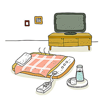 插画,电,褥垫,电视