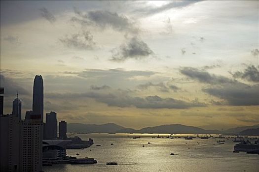 中国,香港,看,城市风光,香港岛,水道,分隔,九龙,黄昏