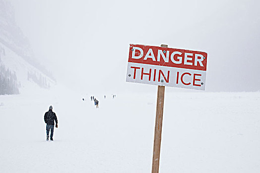 危险,标识,人,冰湖,加拿大