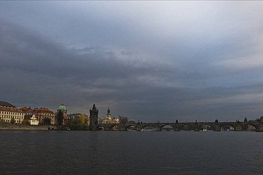桥,黄昏,布拉格,捷克共和国