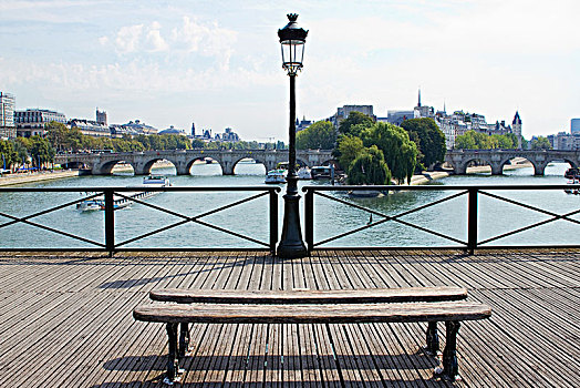 法国,巴黎,艺术桥,座椅,路灯
