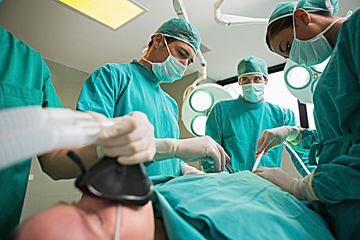 俯视,外科,团队,操作,手术室