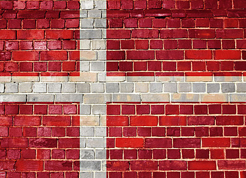 丹麦,旗帜,砖墙