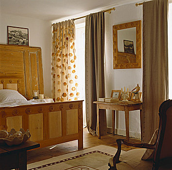 乡村风格,卧室,双人床,木质,帘,扇贝,创意
