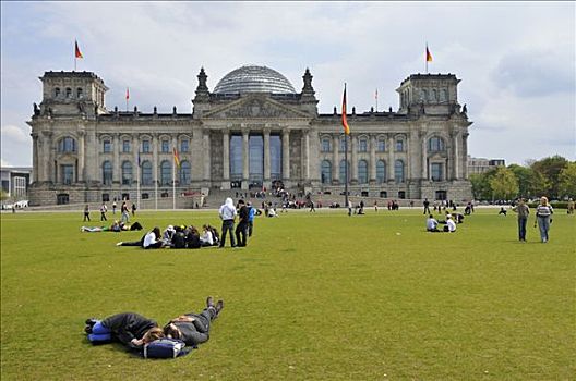 游客,正面,德国国会大厦,建筑,柏林,德国,欧洲