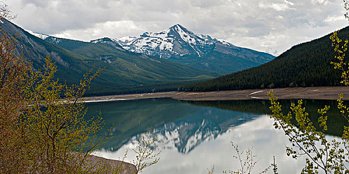 反射,山,药湖,碧玉国家公园,艾伯塔省,加拿大