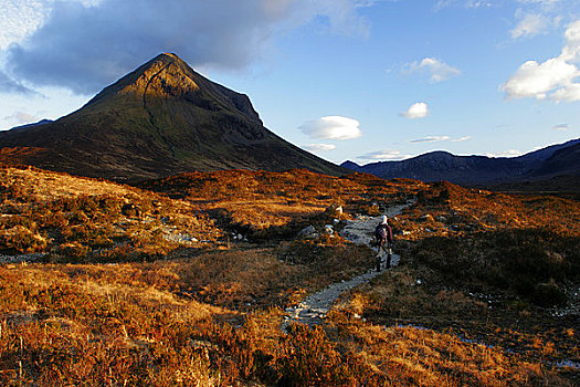 苏格兰,斯凯岛,夜光,红色,色调,野外,山景
