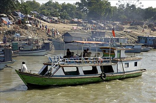 港口,场景,河,伊洛瓦底江,曼德勒,缅甸