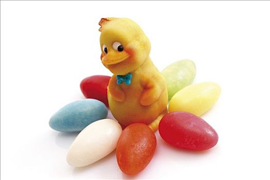 杏仁蛋白软糖,幼禽,环绕,彩色,糖果,蛋