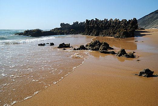 石头,海滩,大西洋,海岸,法若,地区,葡萄牙,欧洲