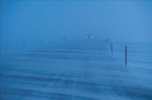 卡车,驾驶,暴风雪,状况,普拉德霍湾