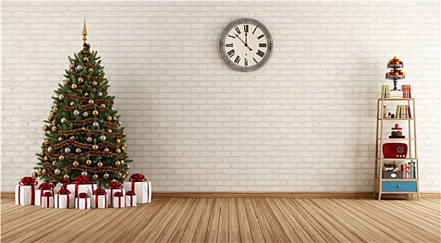 旧式,房间,圣诞树