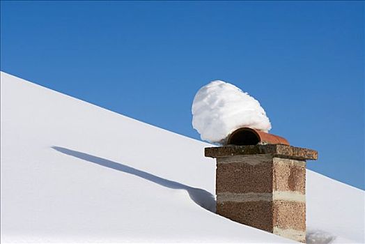 雪,砖,烟囱,蓝天,格劳宾登州,瑞士,欧洲
