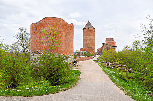 遗址,城堡,春天,拉脱维亚