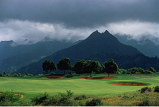 高尔夫球道,火山,王子,高尔夫球杆,靠近,普林斯维尔,考艾岛,夏威夷,美国