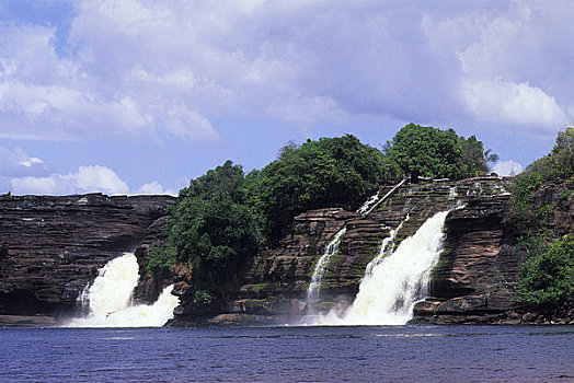 南美,委内瑞拉,卡奈伊玛国家公园,泻湖,瀑布