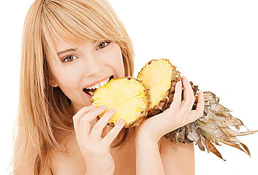食品营养,概念,高兴,女孩,菠萝