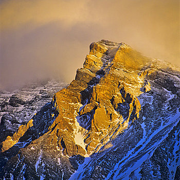 雪,山峰,冬天,班芙国家公园,艾伯塔省,加拿大