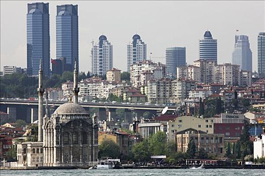 清真寺,博斯普鲁斯海峡,河,地区,天际线,现代,伊斯坦布尔,背影,土耳其