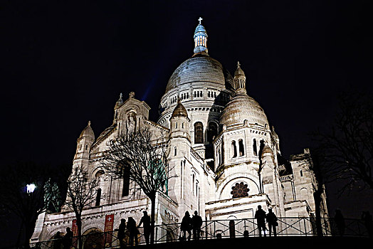 巴黎,地区,蒙马特尔,大教堂,神圣,心形,夜晚,旅游,前景