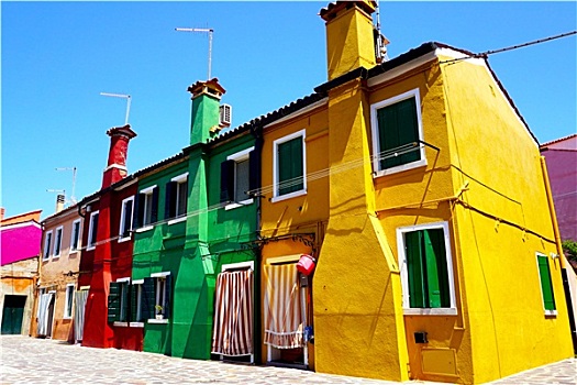 彩色,房子,建筑,布拉诺岛