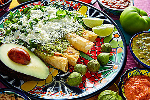 绿色,玉米卷饼,墨西哥美食,鳄梨色拉酱,酱,彩色,桌子