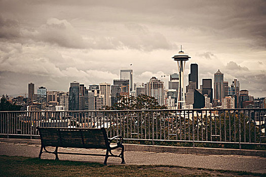 西雅图,城市风光,公园,城市,建筑,长椅