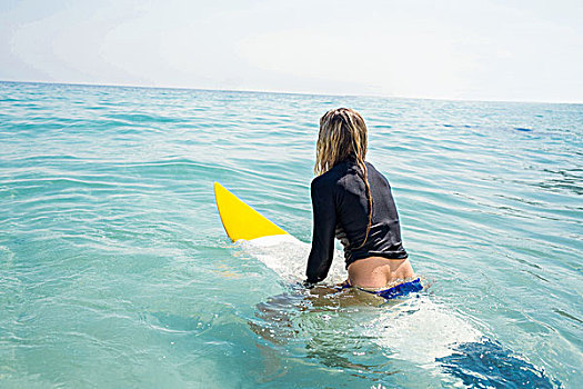 女人,冲浪板,晴天,海滩