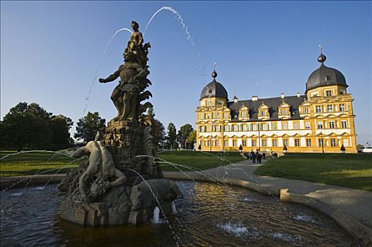 城堡,喷泉,靠近,班贝格,上弗兰科尼亚,巴伐利亚,德国,欧洲