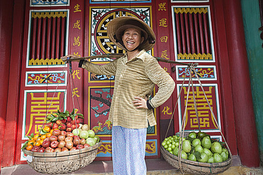 女性,市场商贩,销售,水果,惠安,越南